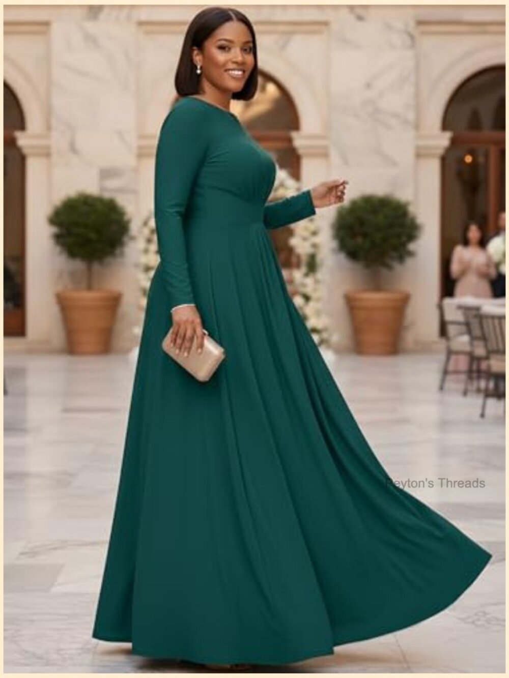 Long Sleeve Flowy Empire Waist Maxi Dress Gown - Picture 3 of 7